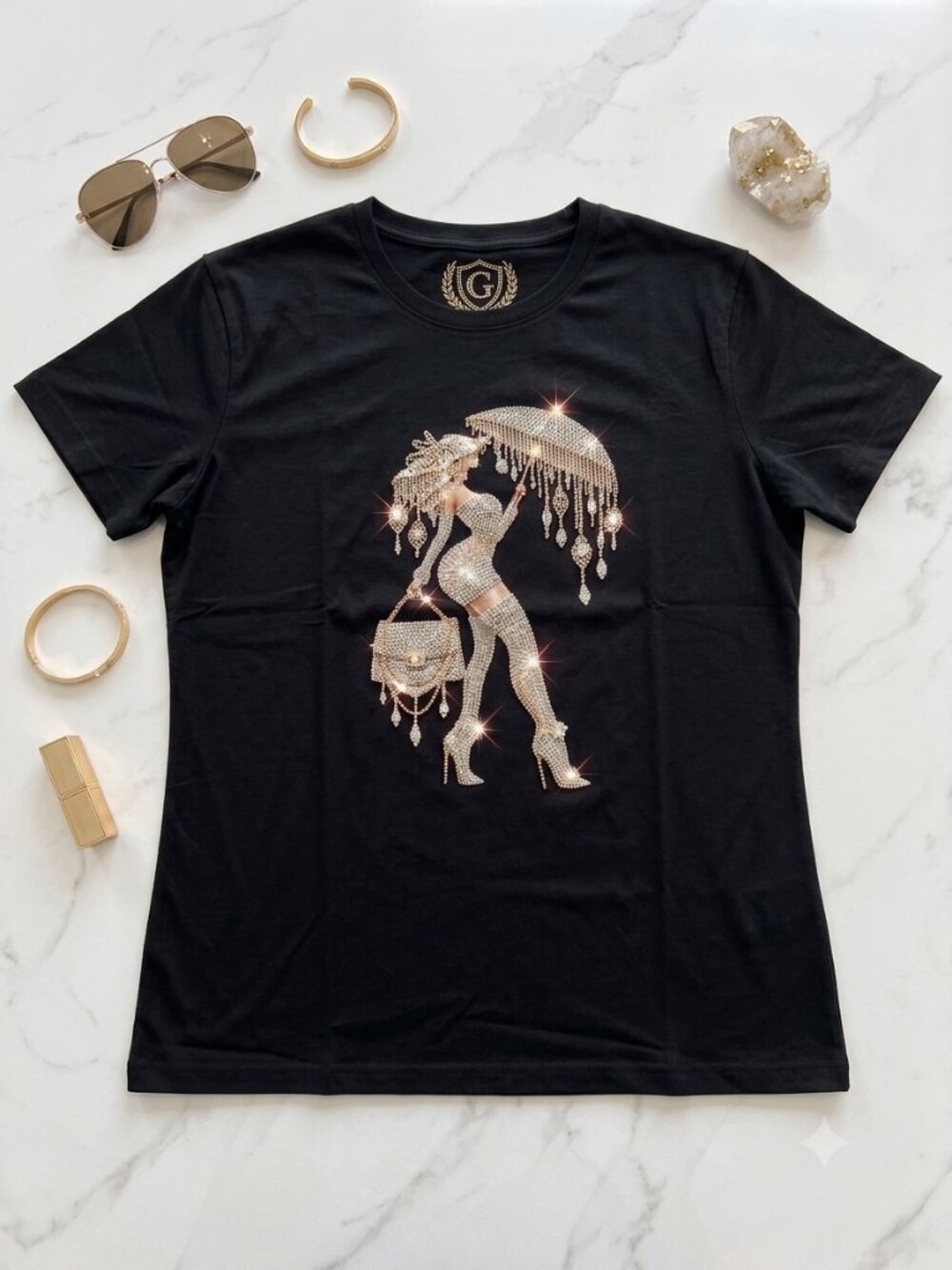 Crystal Glamour Graphic Tee – Onyx Black